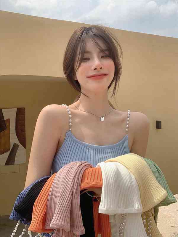 knitted beaded sling vest womens camis summer french girl tight fitting pink outer jacket with base, White
knitted beaded sling vest womens camis summer french girl tight fitting pink outer jacket with base, White