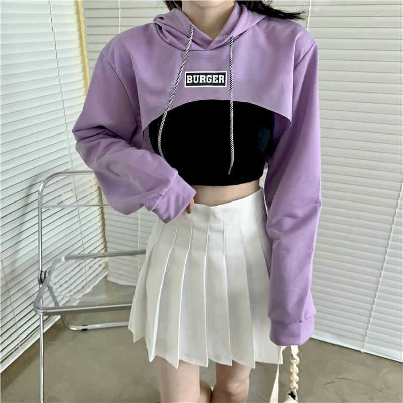 Hooded high waist short sweatshirt women early autumn cropped tops Korean style loose spring and long-sleeved 210526