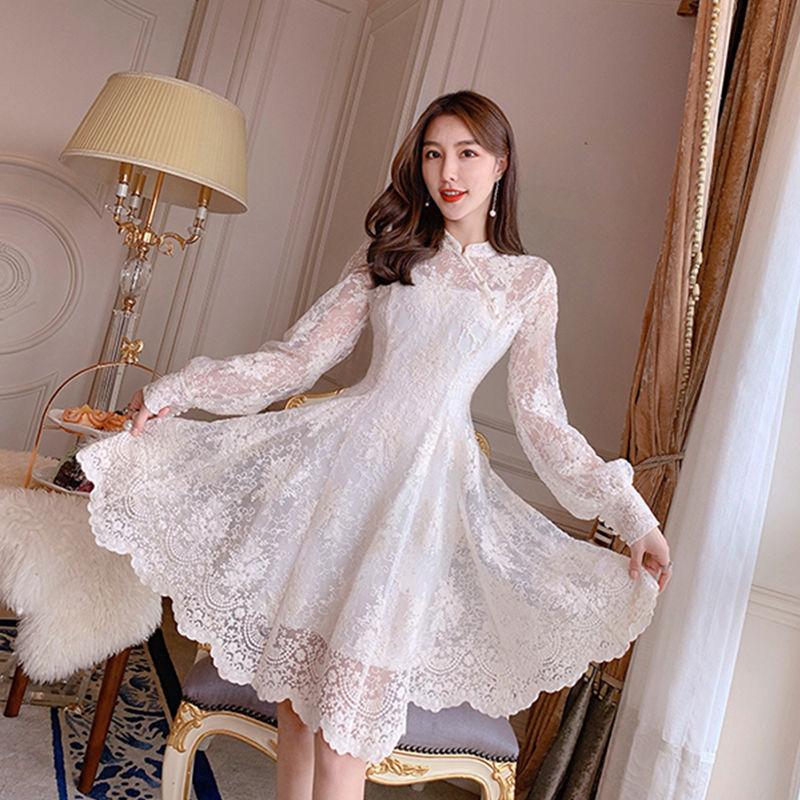Casual Dresses Elegant Fairy Dress Women French Style Designer Party Long Sleeve Vintage Chiffon Dres Women's Clothing Autumn 2021