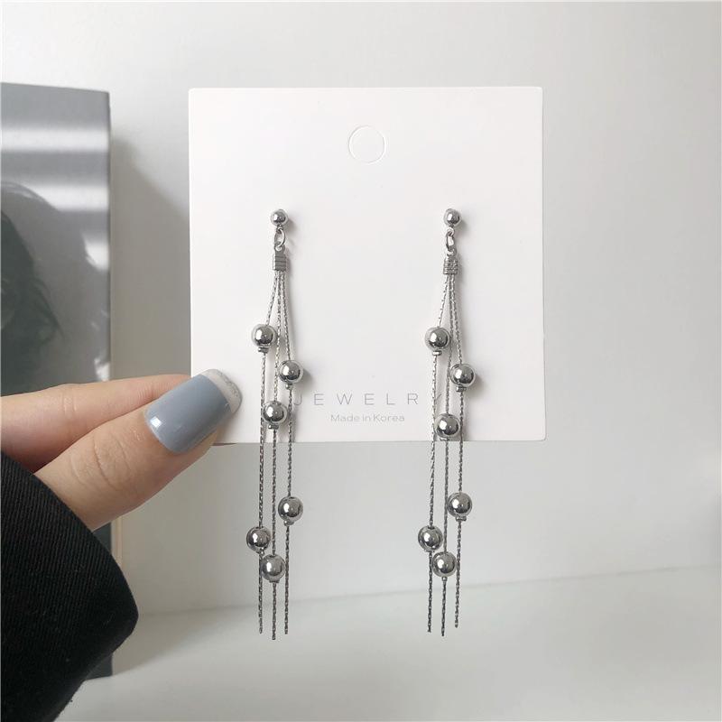 Dangle & Chandelier Korean Style Fashion Jewelry Punk Simple Round Bead Tassel Earrings Temperament Silver Color Metal Long Wholesale 
Dangle & Chandelier Korean Style Fashion Jewelry Punk Simple Round Bead Tassel Earrings Temperament Silver Color Metal Long Wholesale