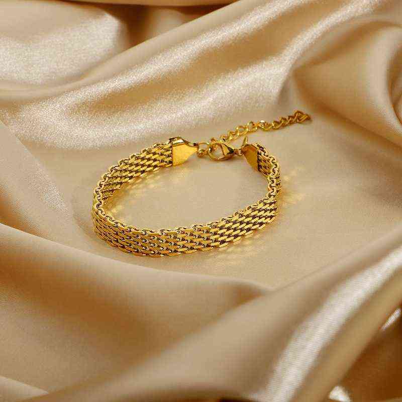 Paperclip Chain Bracelet Gold Color Stainless Steel Rectangle Link Cable Dainty Women Girls Layering Jewelry 211124