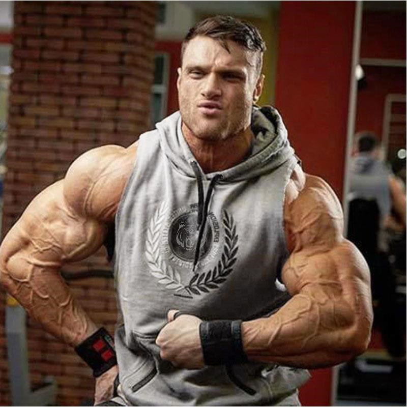 New Muscle Men Bodybuilding Hooded Tank Tops Man Gyms Fitness Workout Sleeveless Hoodie Sweatshirt Male Fashion Casual Clothes T200409