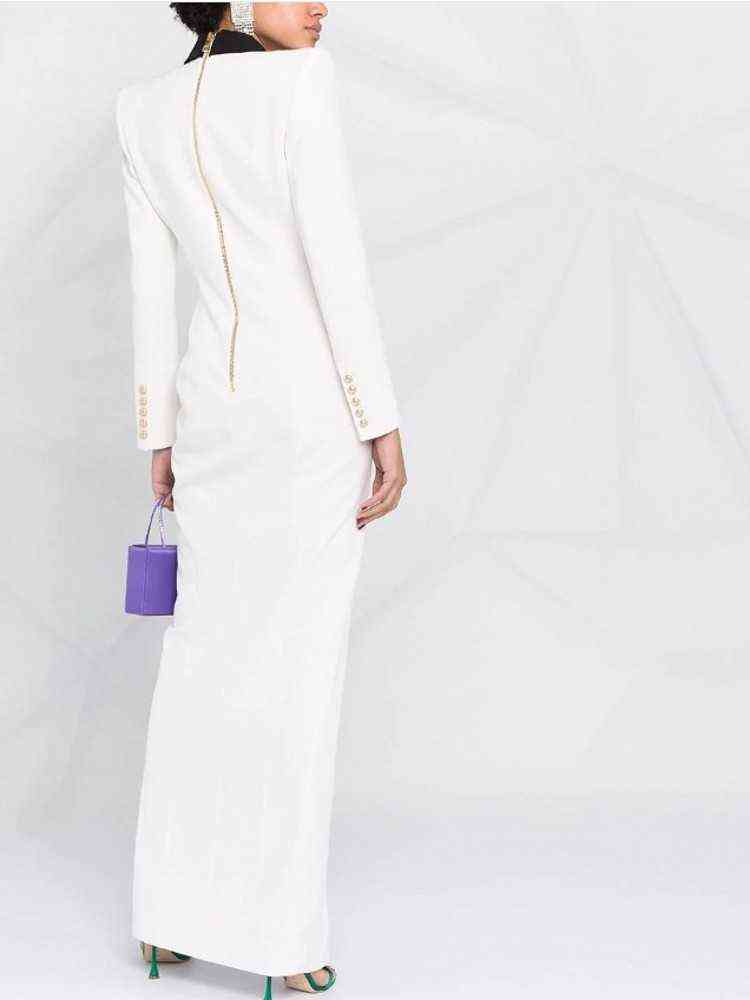 Elegant Black White Hit Color Suit Collar Dress Arrival Chic Double Breasted Charm Deep V Women For Spring 211122