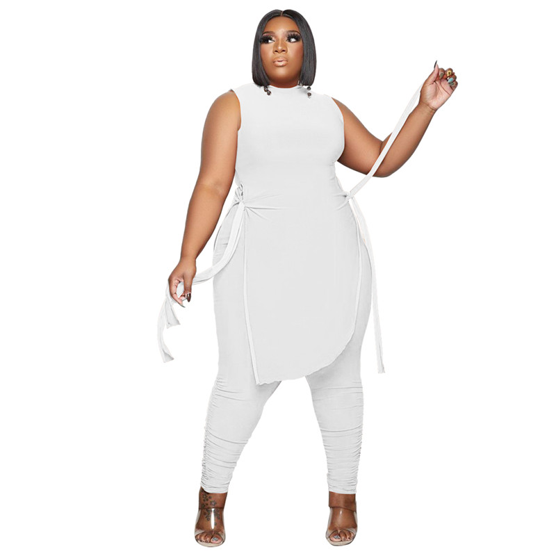 Plus Size 3XL 4XL Women Two Piece Set Matching Tracksuits Long Style Sleeveless Sweatshirt Tops Stacked Leggings Casual Sports suits Solid Fall Clothe