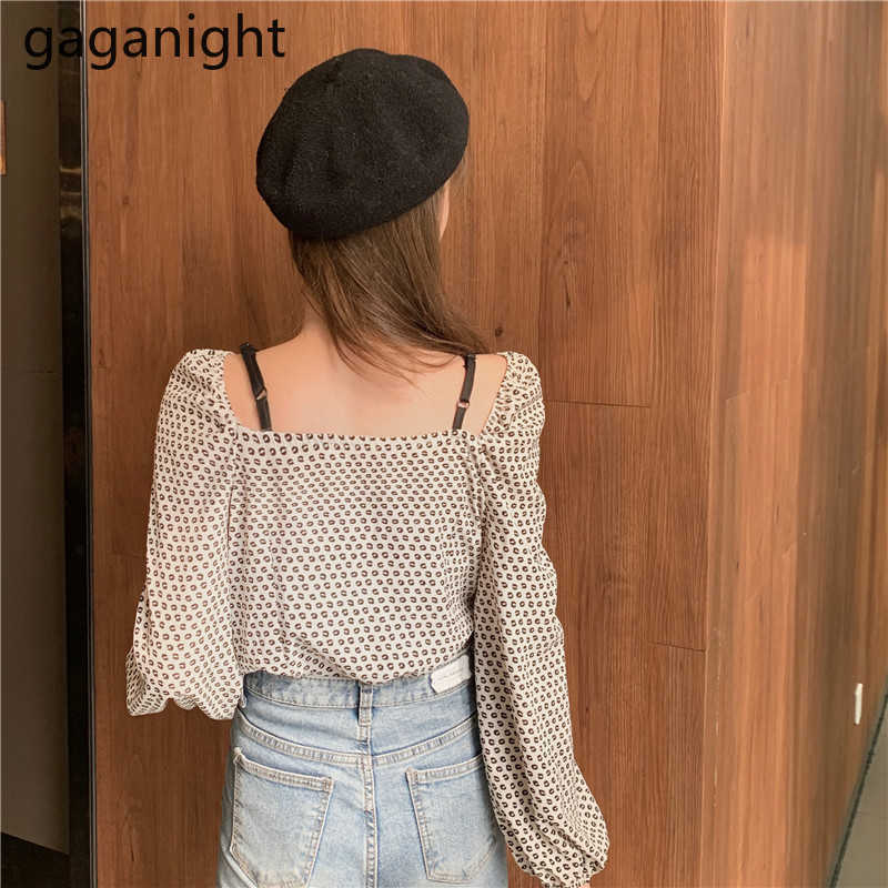 Korean Women Spring Off Shoulder Tops Square Collar Casual Blouses Office Ladies Slim Puff Sleeves Fashion 210601