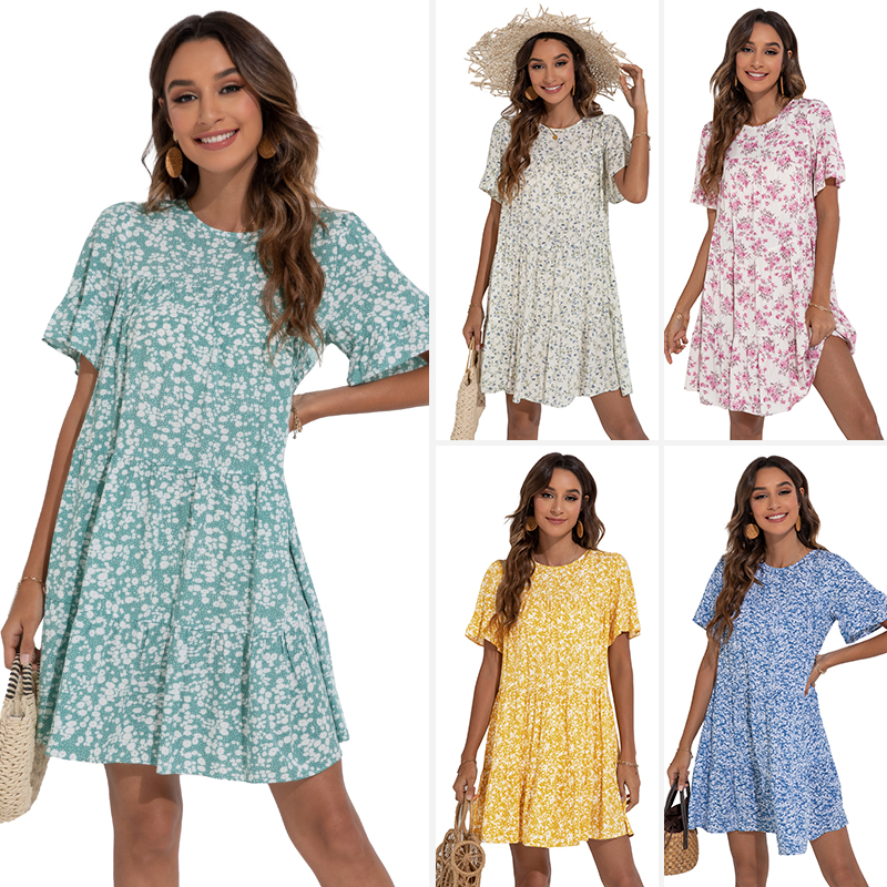 summer new product round neck half sleeve floral print pleated onepiece ruffle skirt womens casual fashion home travel dress, Blue
summer new product round neck half sleeve floral print pleated onepiece ruffle skirt womens casual fashion home travel dress, Blue