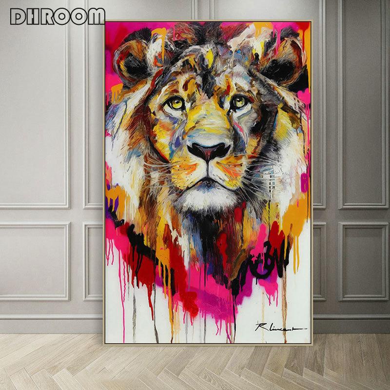 Paintings Abstract Colorful Lion Painting Modern Animal Wall Art Picture Cuadros For Artwork Poster Canvas Home Decoration