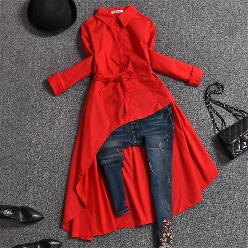 spring autumn Women long sleeve Irregular blouse turn down collar Plus Size Women long shirt T200319