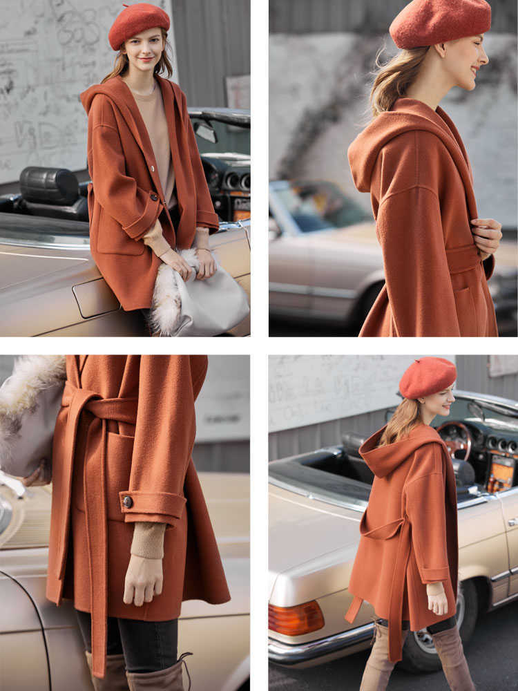 Amie French sheep hair double-sided coat winter with belted hooded all-wool Double Woolen Coat 11940580 210527