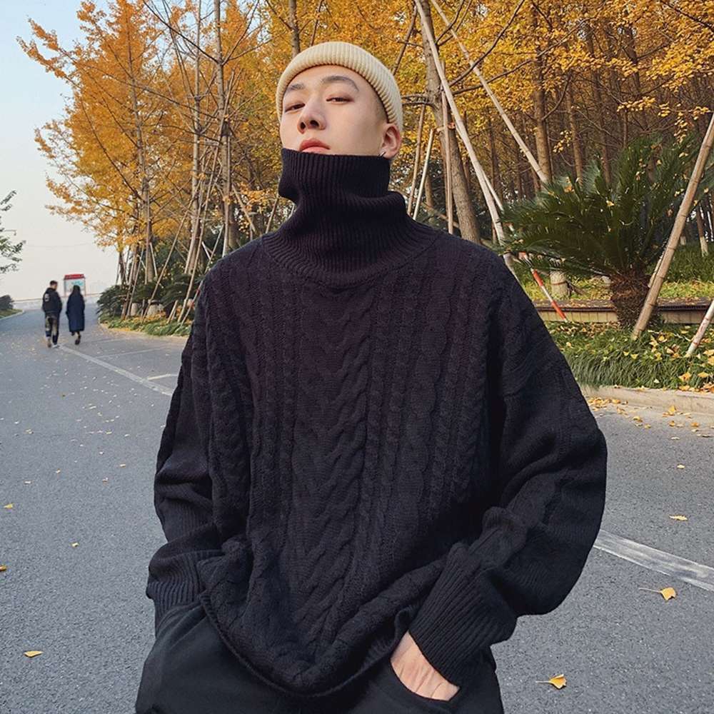 Twist men's loose lazy bottom knitted sweater Korean fashion autumn and winter thickened high collar coat, White;black
Twist men's loose lazy bottom knitted sweater Korean fashion autumn and winter thickened high collar coat, White;black