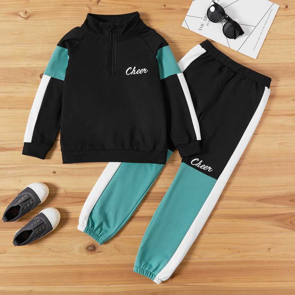 Spring and Autumn Kid Boy Zip Half Sweatshirt & Sweatpants Set for 4-9Years Clothing Sets 210528
