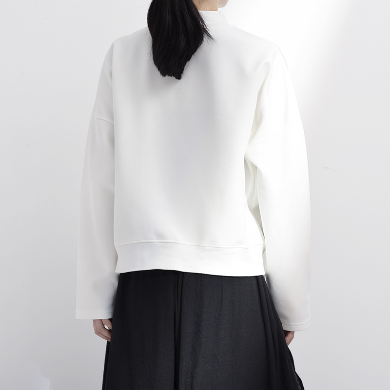 [EAM] Loose Fit White Irregular Hem Weatshirt New Satnd Collar Long Sleeve Women Big Size Fashion Tide Spring JK800 201102