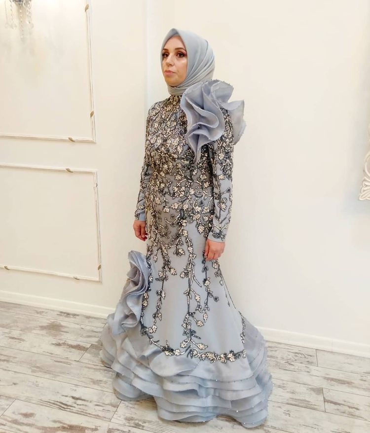 2022 Plus Size Arabic Aso Ebi Luxurious Muslim Mermaid Prom Dresses Lace Beaded Evening Formal Party Second Reception Gowns Dress ZJ216