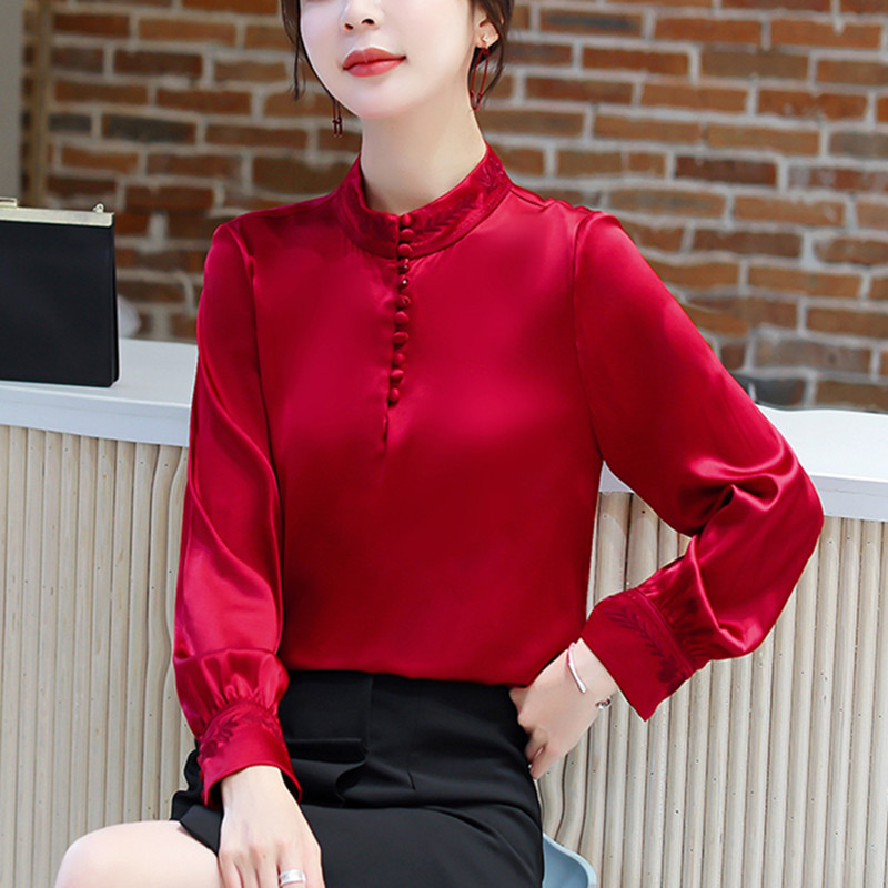 Korean Silk Women Blouses Women Satin Shirts Elegant Women Long Sleeve Blouse Shirt Plus Size Womens Tops and Blouses Harajuku 210225