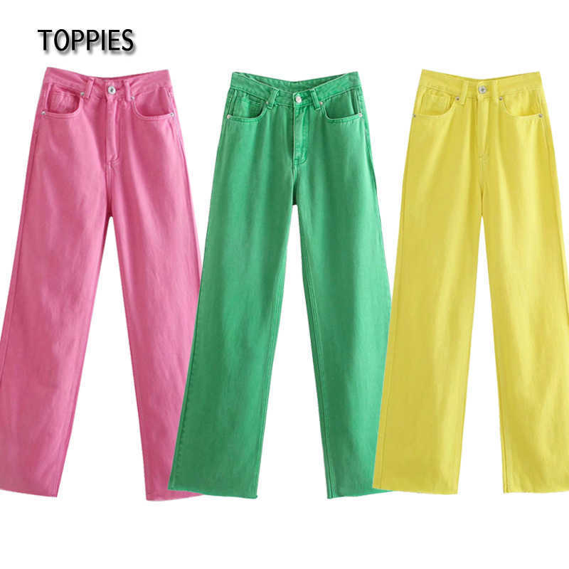 Toppies Woman Jeans High Waist Denim Pants Overlength Straight Trouser Female Streetwear Korean fashion pantalones de mujer 210922