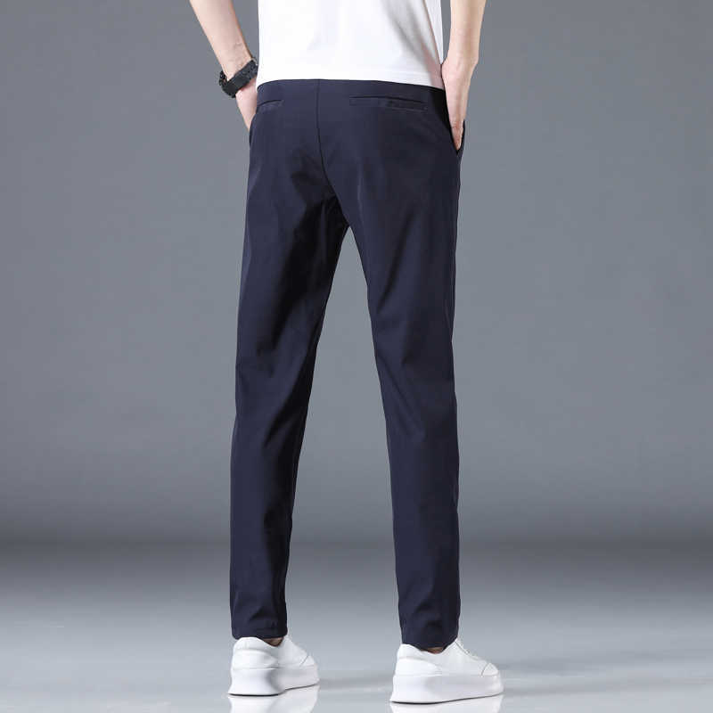 Summer Pants Mens Skinny Stretch Korean Casual Slacks Slim Fit Chino Elastic Waist Jogger Dress Trousers Male Thin 210707