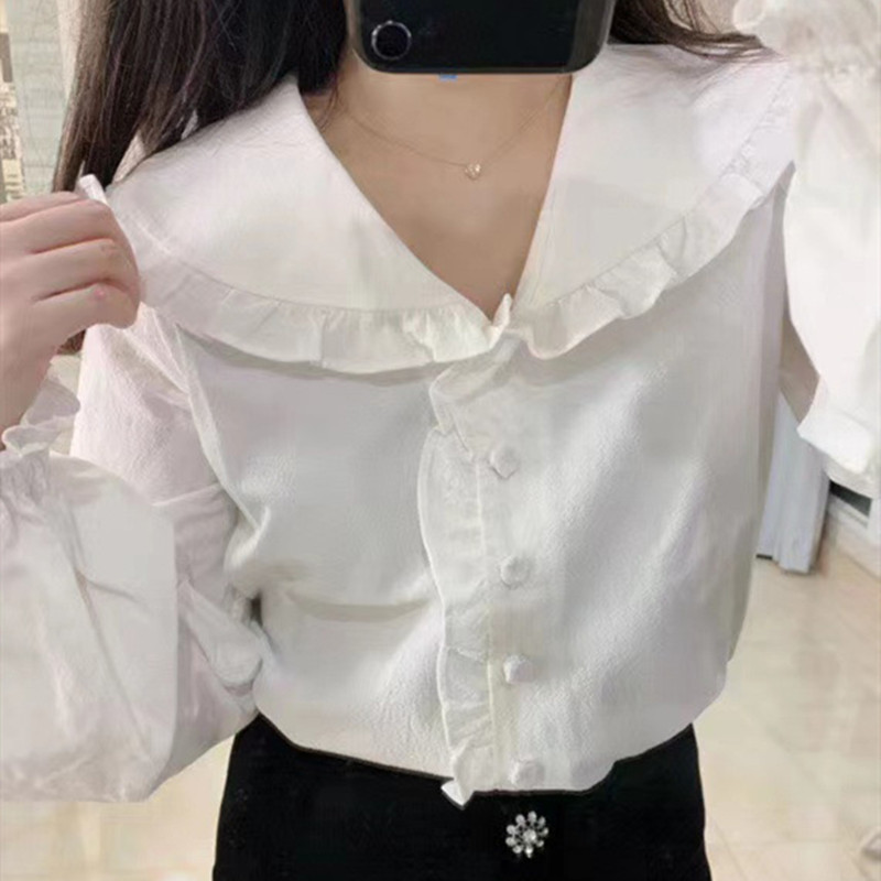 2021 New White Shirt Women's Long Sleeve Fresh Sweet Peter Pan Collar Blouse with Flower Buttons Eeli, Black
2021 New White Shirt Women's Long Sleeve Fresh Sweet Peter Pan Collar Blouse with Flower Buttons Eeli, Black