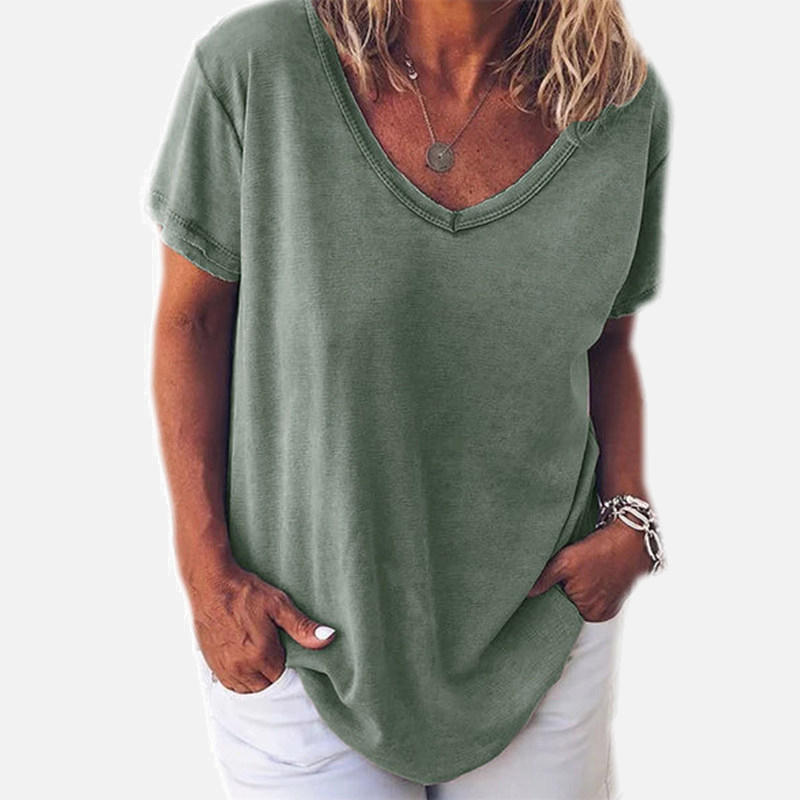 Summer Vneck Short Sleeve Women T shirt Plus Size 5XL Solid Female Tshirts New Fashion Oversize Loose Ladies Tee Tops T200614