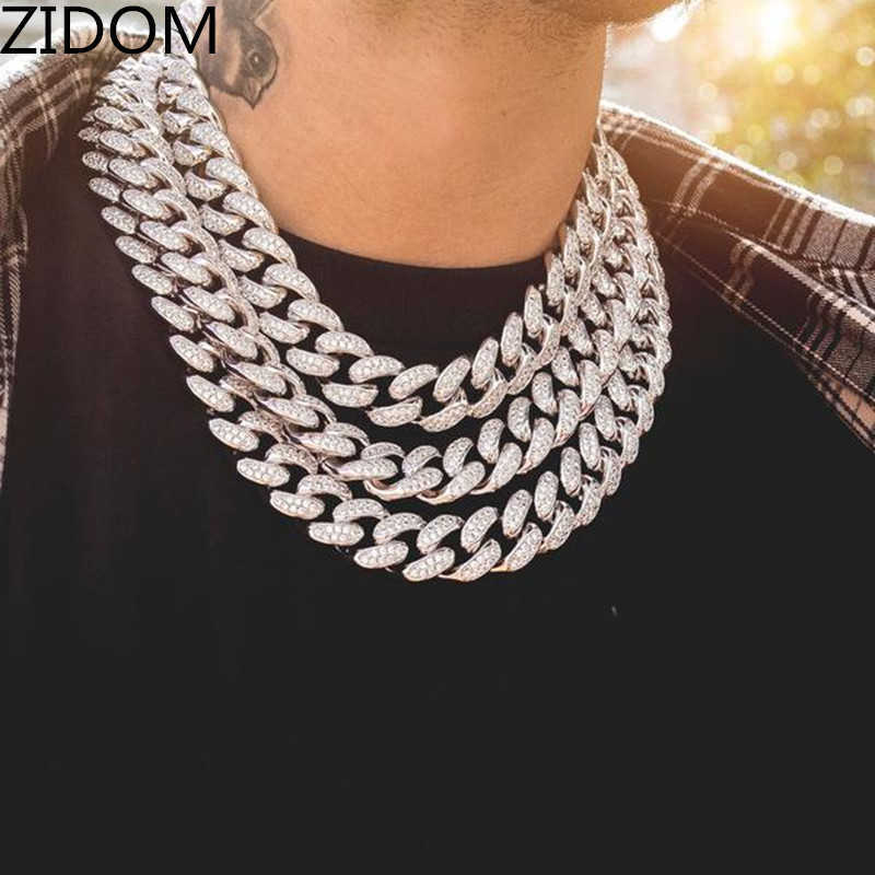 Men Hip hop Iced Out Bling chain Necklace pave setting 20mm width Miami Cuban chains necklaces Hiphop jewelry T200821