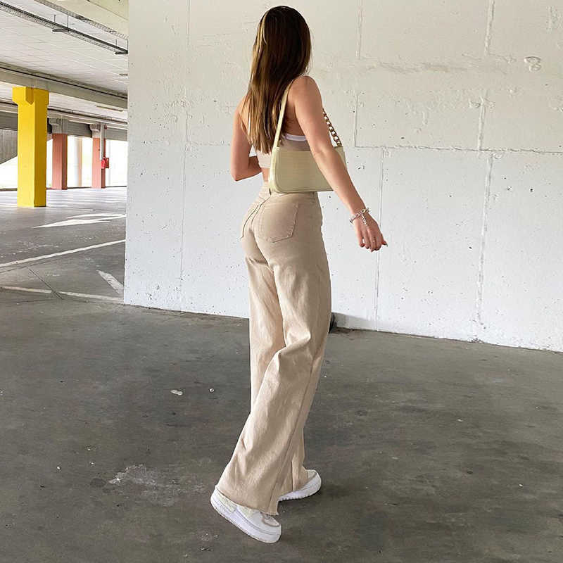 Fashion Loose Jean's High Waist Stretch Wide Legs Woman Pants Casual Comfortable Denim Mother 210809