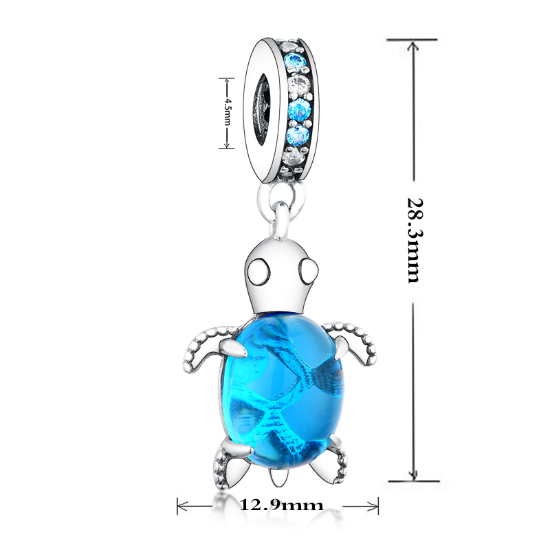 Fit Original Brand Charm Bracelet Authentic 925 Silver Cute Animal Tortoise Deep Blue Murano Glass Turtle Pendant Bead For Making Berloque