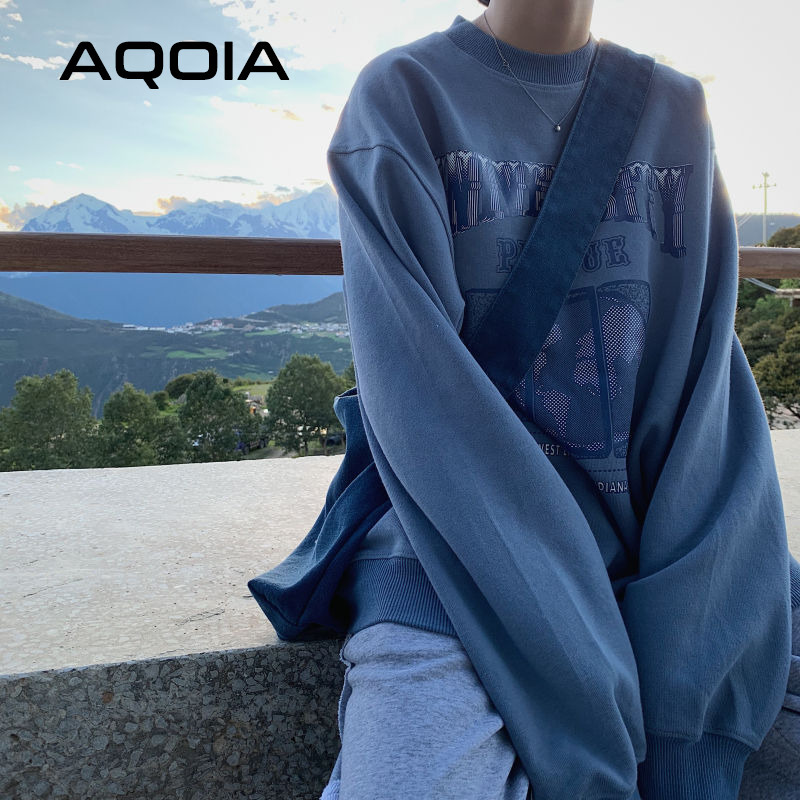 AQOIA Autumn Streetwear Loose Earth Printing women's sweatshirt Harajuku Oversize Women thin Sweatshirt INS Hoodies T200904