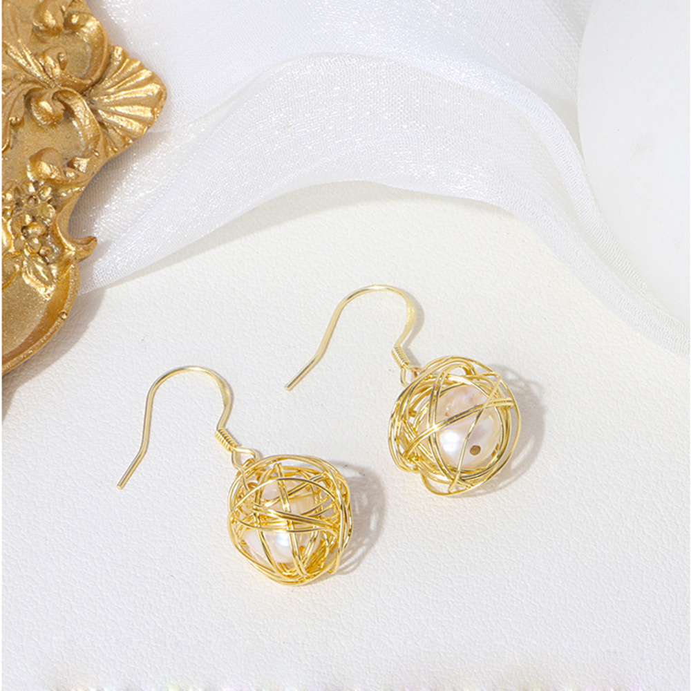 S925 Sterling Silver Pearl Dangle Earring Gold Plated Hollow Prevent Allergy Earrings for Women Gril Gift Freshwater Natural Pearls