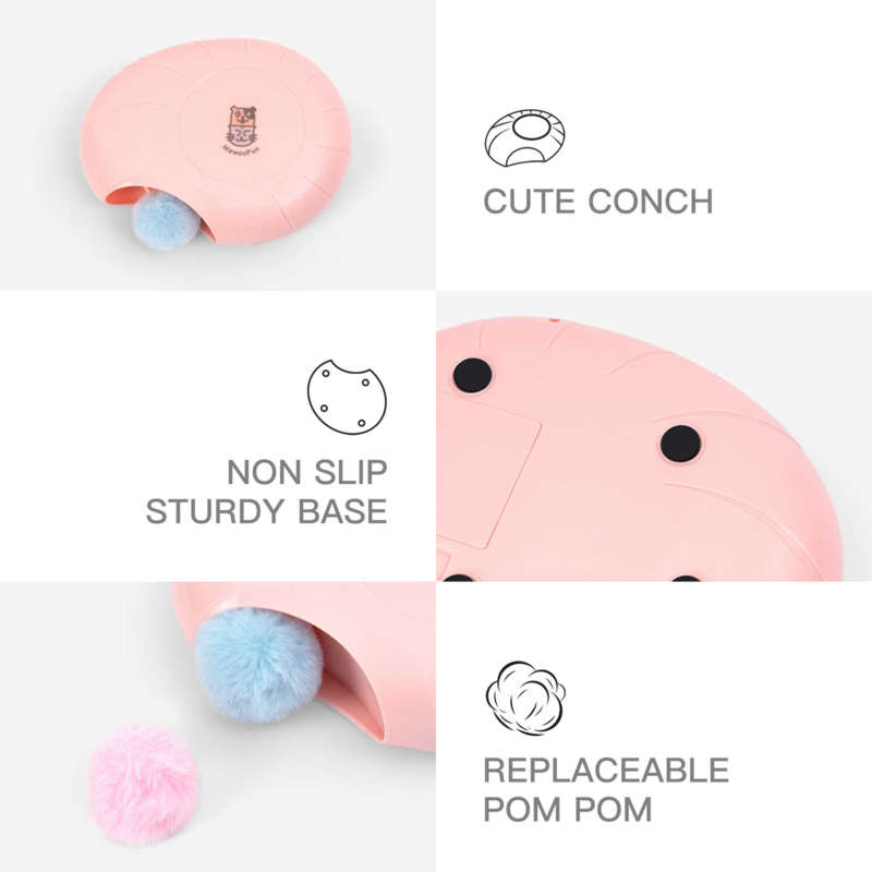 Mewoofun Cat Smart Teasing Stick Electric Toy Crazy Game Conch Shape Cat Catching Mouse Automatic Pink Pet Self Play Toys 210929