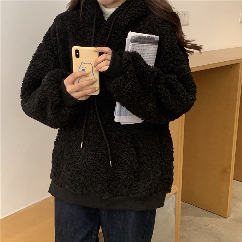 QRWR Women Hoodie Korean Style Winter Casual Cute Kawaii Warm Sweatshirt Loose Female Pocket Oversized Hoodies for Girls 201212
