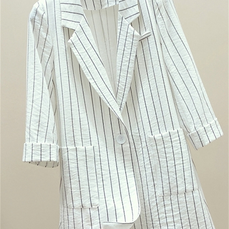 Single Breasted Striped Women Blazer Pockets Thin Jackets Female Blazers Outerwear Plus Size High Quality T200716