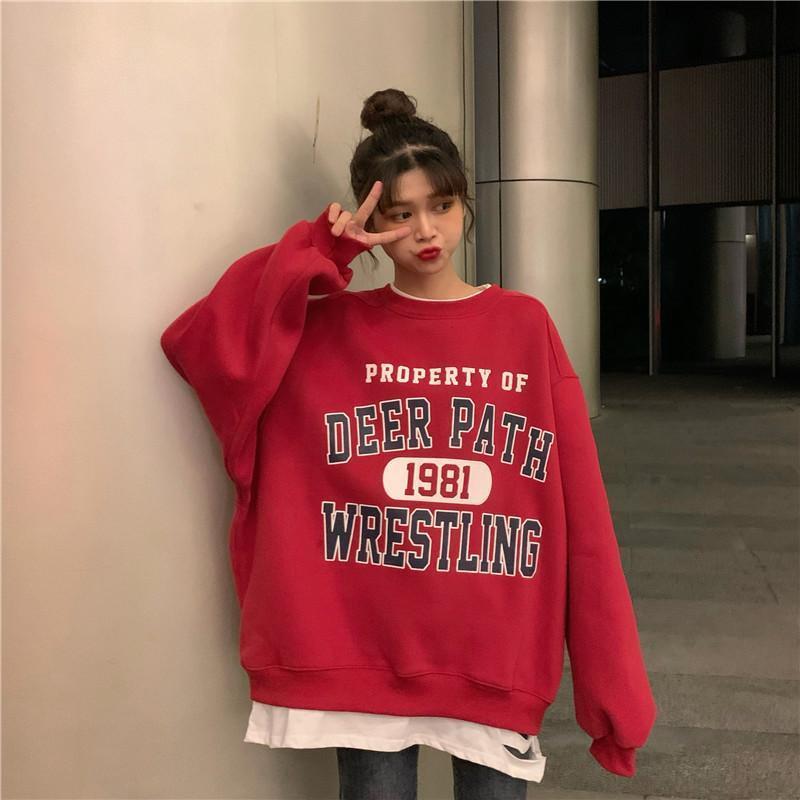 oversized sweatshirts Harajuku Clothing For Women Casual Loose Vintage Letter Sweatshirt Female Korean style Kawaii Women's tops 201112