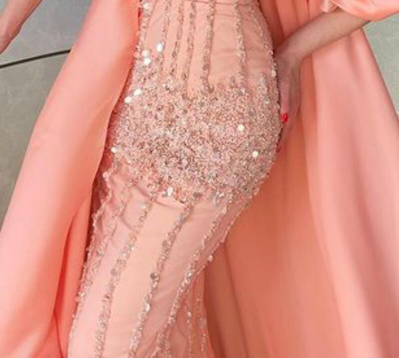 Aso Ebi 2021 Arabic Blush Pink Sheath Evening Dresses Stylish Beaded Crystals Prom Dresses Satin Formal Party Second Reception Gowns ZJ215