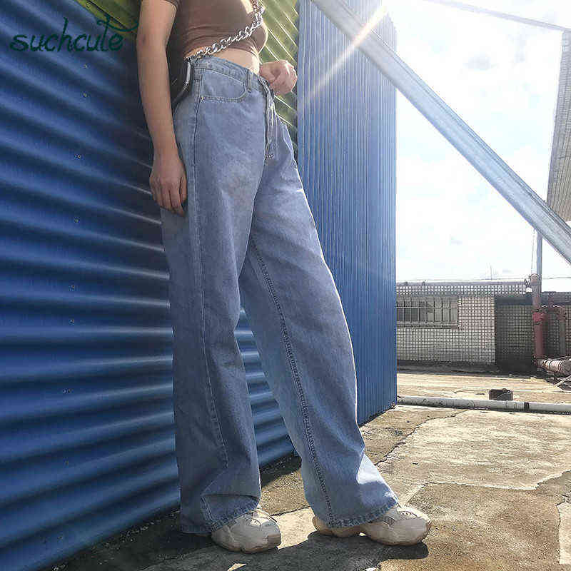SUCHCUTE High Waist Jeans Women Wide Leg Pants Plus Size Punk Korean Style Trouser Casual Korean Style Harajuku Female Joggers 211112