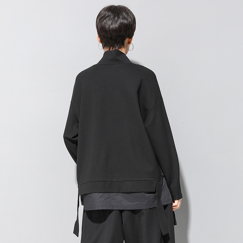 [EAM] Loose Fit Asymmetrical Oversized Sweatshirt New High Collar Long Sleeve Women Big Size Fashion Spring Autumn 19A-a124 201102