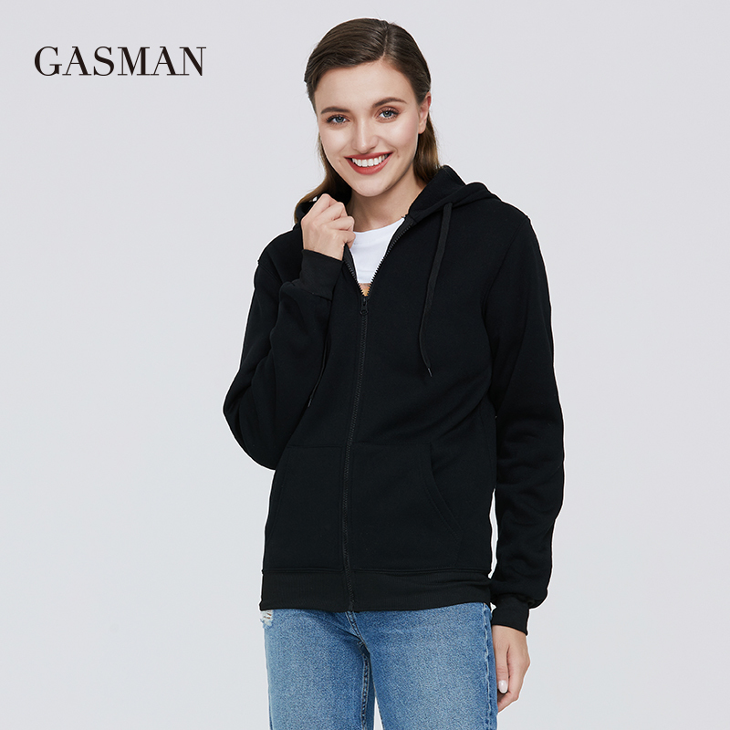 GASMAN Clothes casual solid hoodies sweatshirts Women's hoodies zipper long sleeve winter Female pocket hooded sweatshirts 201216
