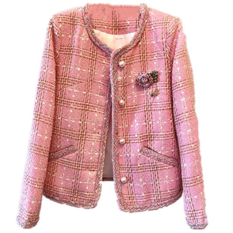 Women' Jackets Pink Small Fragrance Tweed Wool Jacket Women O-neck Pearl Single Breasted Slim Short Coat
Women' Jackets Pink Small Fragrance Tweed Wool Jacket Women O-neck Pearl Single Breasted Slim Short Coat