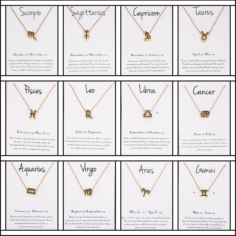 Black color 12 Zodiac Necklaces with White Gift card constellation sign Pendant Silver chains Necklace For Men Women Fashion Jewelry in Bulk
Black color 12 Zodiac Necklaces with White Gift card constellation sign Pendant Silver chains Necklace For Men Women Fashion Jewelry in Bulk
