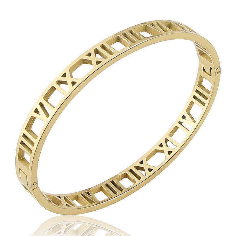 Delicate Hollow Roman Numeral Bracelets & Bangles Titanium Steel Fine Jewelry for Women Vacuum Plating Quality
Delicate Hollow Roman Numeral Bracelets & Bangles Titanium Steel Fine Jewelry for Women Vacuum Plating Quality