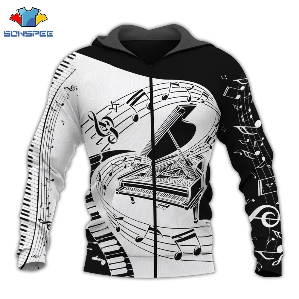 SONSPEE Fashion Novelty Streetwear Hoodie Men Pullover Shirts Musical Note 3D Print Hooded Sweatshirt Piano Harajuku Long Sleeve 201020