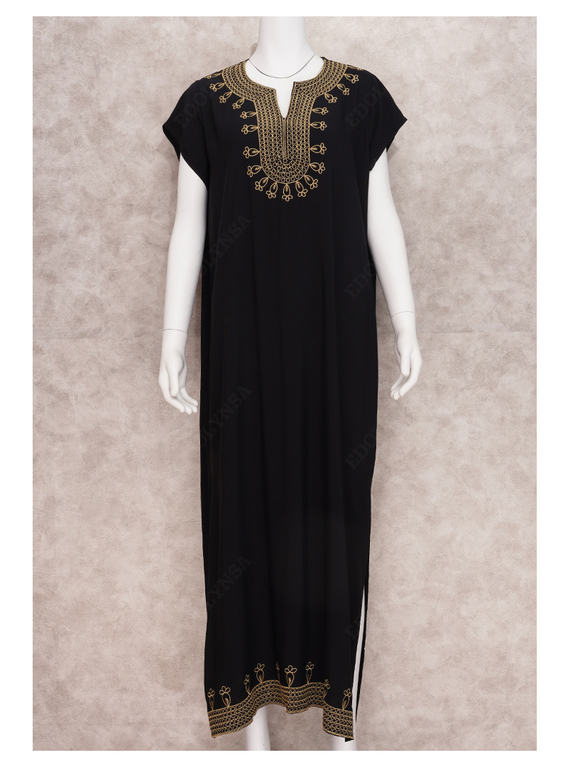 100% Cotton Elegant Embroidered Mandarin Collar Short Sleeve Side Split Summer Dress Women Street Wear Casual Maxi Dress N1154 210303