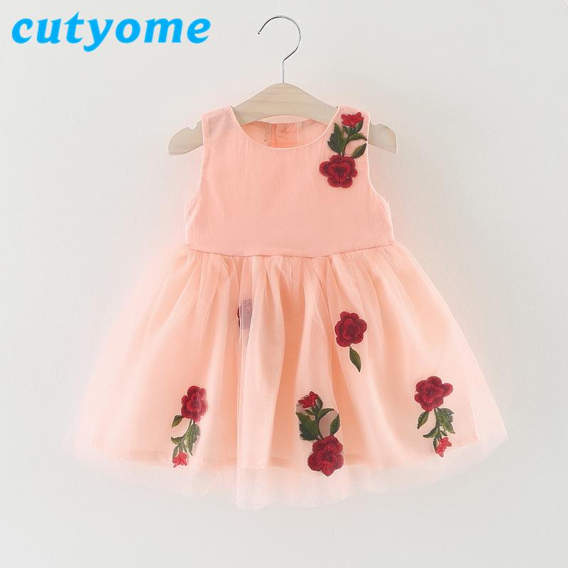 Girl's Dresses 0-4 Years Old Baby Girls Lace Dress Toddler Kids Rose Flower Princess Tutu Party Summer White Sundress Children Clothes