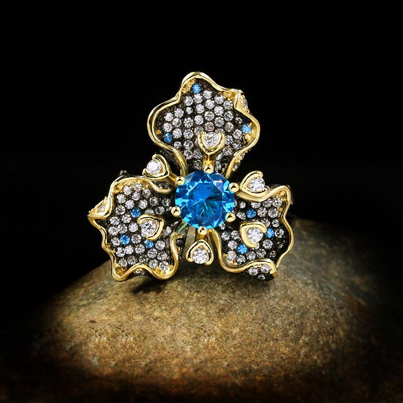 Wedding Rings Luxury Female Blue White Crystal Ring Charm 14KT Black Gold For Women Vintage Flower Zircon Engagement
Wedding Rings Luxury Female Blue White Crystal Ring Charm 14KT Black Gold For Women Vintage Flower Zircon Engagement