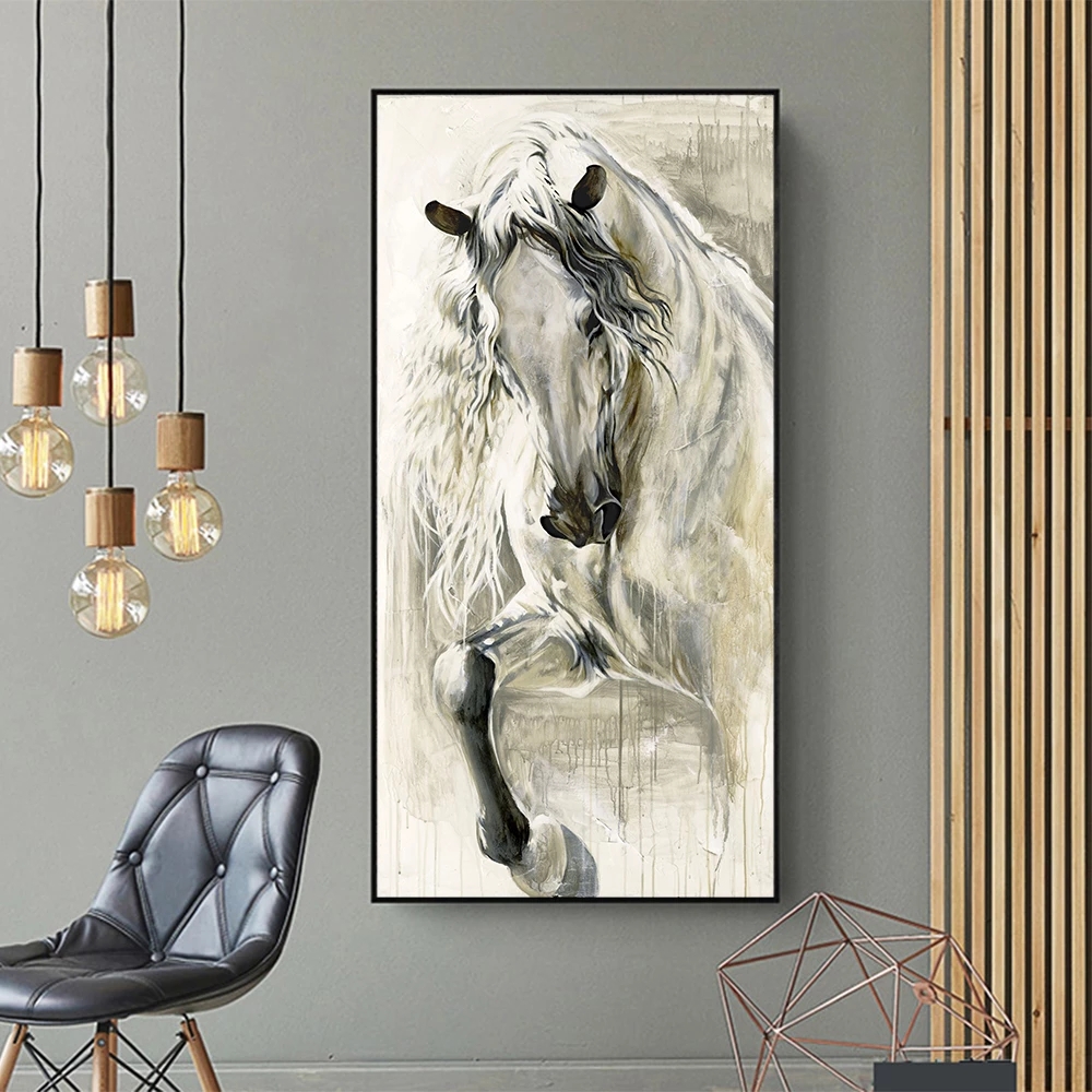 White Horse Oil Painting On Canvas Prints Animal Pictures Wall Art For Living Room Modern Home Decor Golden Cuadros No Frame