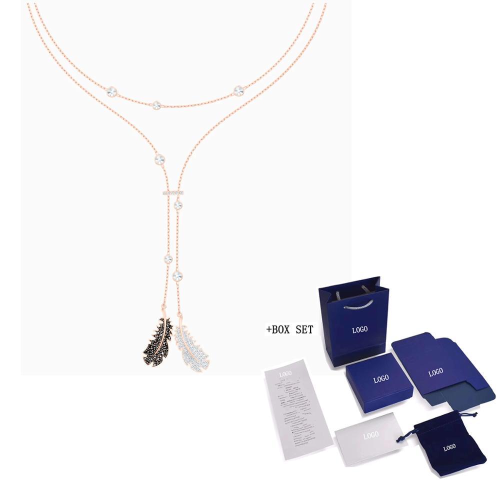 Fashion Jewelry SWA New NAUGHTY Wrapped Necklace Feather Shape Black Pav Diamond Rose Gold Chain Women Luxury Jewelry Q0531
Fashion Jewelry SWA New NAUGHTY Wrapped Necklace Feather Shape Black Pav Diamond Rose Gold Chain Women Luxury Jewelry Q0531