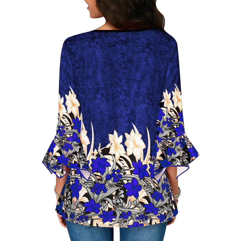 New Summer Print Blouse Women Cloting O-neck 3/4 Sleeve Shirts Ladies Casual Loose Plus Size Tops For Women 210225