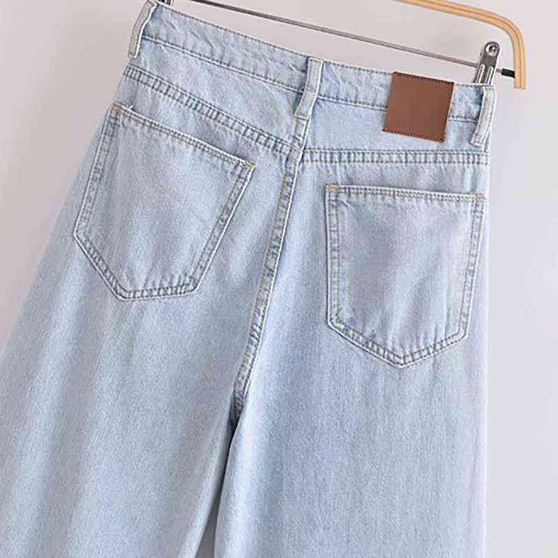 Wixra Women Streetwear Denim Pants Ladies Boyfriend Casual High Waist Light Blue Pockets Loose Jeans Autumn Spring 211129