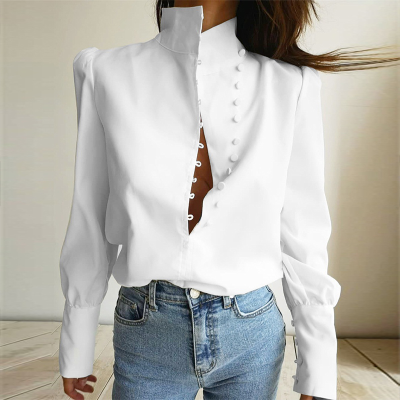 2021 New Spring Stand Collar Long Sleeve Blouses Women Casual Chic Solid Shirt Autumn Female Office Ladies Half Cardigan Tops 6nel, As picture
2021 New Spring Stand Collar Long Sleeve Blouses Women Casual Chic Solid Shirt Autumn Female Office Ladies Half Cardigan Tops 6nel, As picture