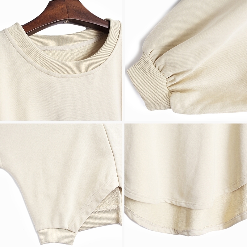[EAM] Loose Fit Apricot Oversized Sweatshirt New Round Neck Long Sleeve Women Big Size Fashion Tide Spring Autumn LJ201130
