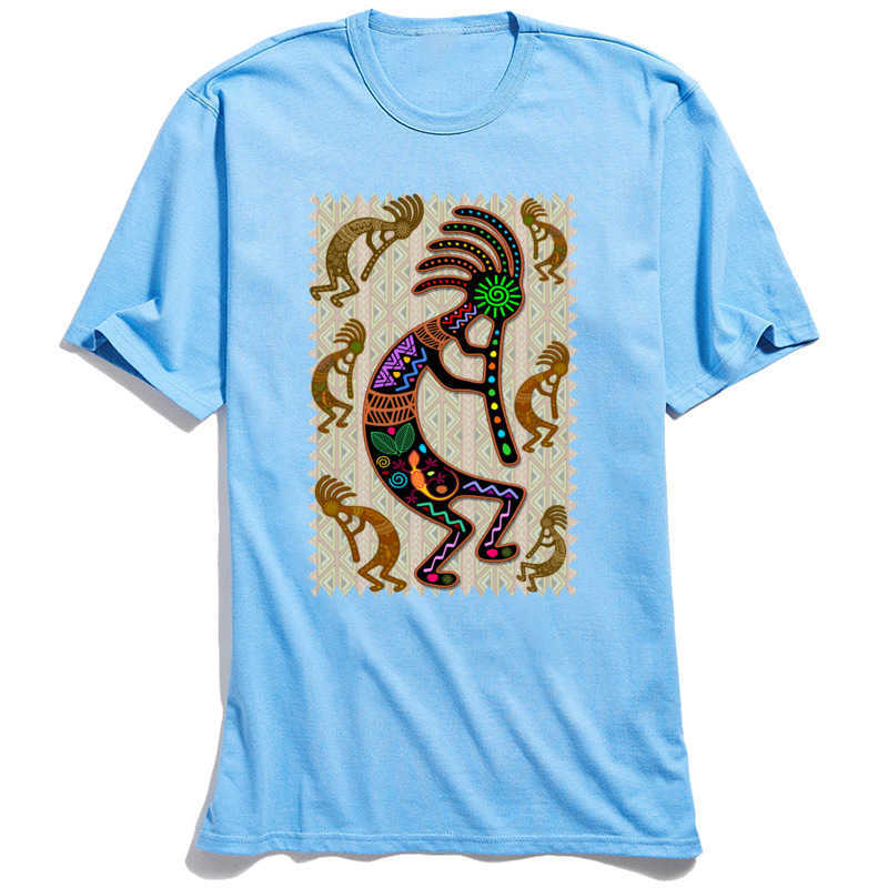 Men's T Shirts Kokopelli Rainbow Colors T-shirt Grey Tribal Pattern Male Tshirt Europe Tee-Shirt Father Day Gift Cotton Clothes 210629