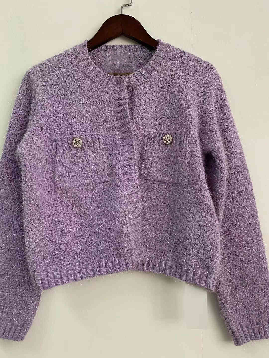 women's sweaters purple female sweater meshed with pearl buttons, round collar, sweet simple pockets, spring , long sleeve 2w50, White;black
women's sweaters purple female sweater meshed with pearl buttons, round collar, sweet simple pockets, spring , long sleeve 2w50, White;black